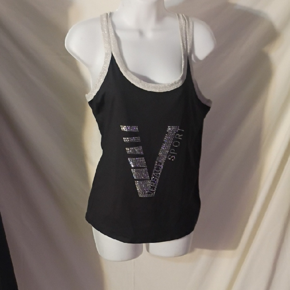 Versace Black Tank Top with Silver Detailing